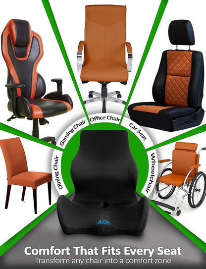 Ergonomic Memory Foam Seat Cushion for Office Chair, Car Seat, Dining, Gaming Chair & Wheelchair, Full Back & Lumbar Support Pillow One Piece, Back Pain Relief, Coccyx, Tailbone & Sciatica Pain Relief