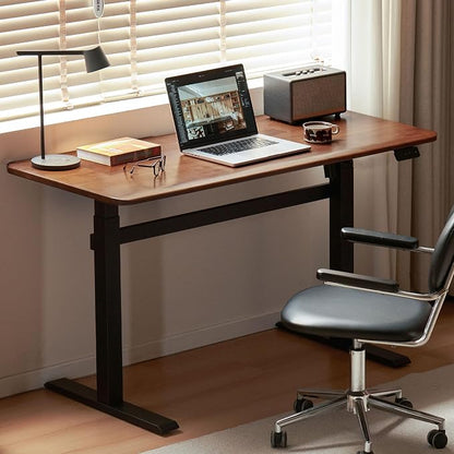 100% Solid Rubber Wood Electric Standing Desk, Walnut Finish Sit Stand Height Adjustable Desk with Cable Organizer,Ergonomic Computer Desk for Home Office Study Room 55.11" W