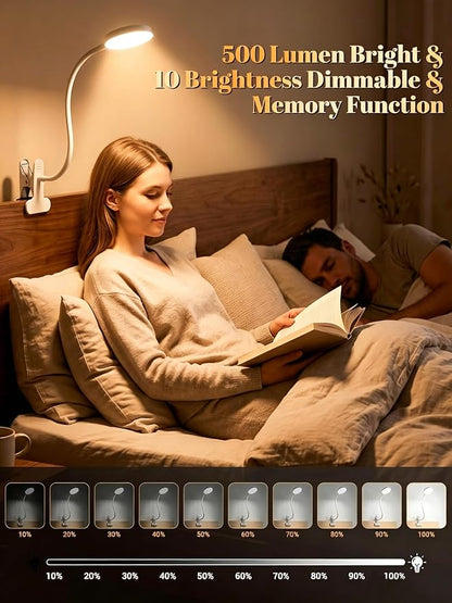 Clip on Lamp,10 RGB Colors+10 Brightness Clamp Light, 500 Lumen Bright Desk Lamp with Clamp, 72 LED Desk Light with USB Adapter, Clip on Reading Light for Bed/Headboard/Bedside Table/Bedroom/Dorm