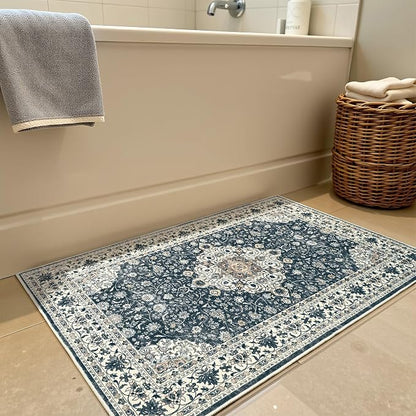 Goideal Washable Rug 2x3, Vintage Area Rugs Non Slip, Indoor Low Pile Carpet with Rubber Backing for Kitchen Bathroom Entryway Office Bedroom,Black & White