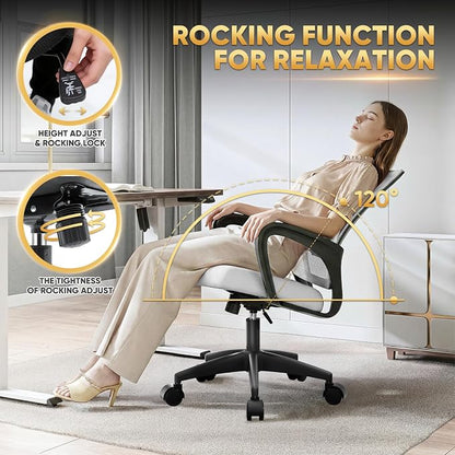 Magshion Ergonomic Office Chair Pack of 2, Mid-Back Mesh Desk Chair, Adjustable Swivel Computer Chair with Lumbar Support & Breathable Backrest for Gaming, Work, Study, 300 Lbs Capacity, White
