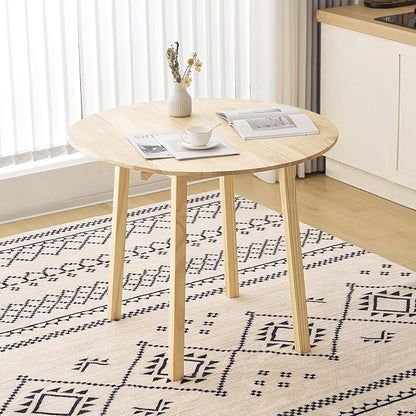 VINGLI 35" Solid Wood Folding Dining Table, Drop Leaf Kichen Dining Room Desk for Small Spaces, Small Kitchen, Expandable Folding Round Table for Home, Apartment,Office, Light Oak