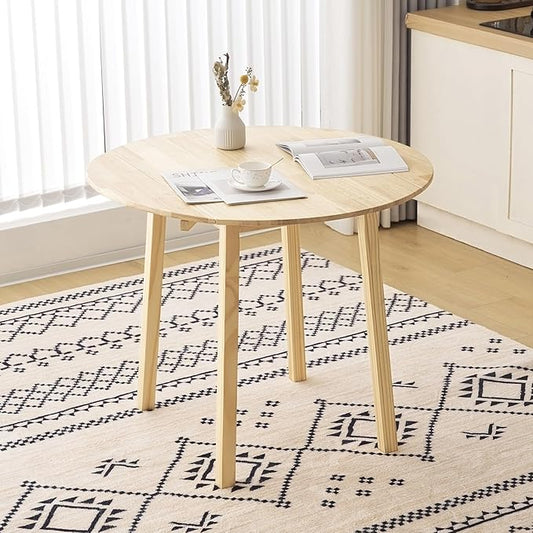 VINGLI 35" Solid Wood Folding Dining Table, Drop Leaf Kichen Dining Room Desk for Small Spaces, Small Kitchen, Expandable Folding Round Table for Home, Apartment,Office, Light Oak