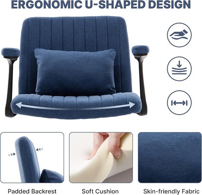 Ergonomic Cross Legged Chair with Wheels,360° Swivel Meditation Chair,ADHD Chair, Criss Cross Desk Chair with Lumbar Support and Adjustable Stool, (Wide seat Cushion, Blue)