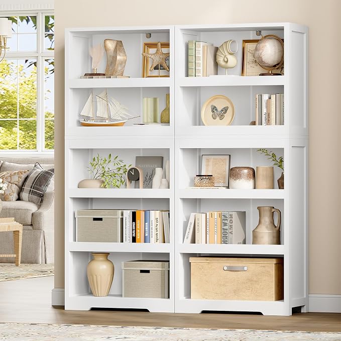 TEENFON 64.2" Bookcase, 5-Tier Open Bookshelves and Bookshelf, Freestanding Display Storage Shelves with Storage Cabinet for Bedroom, Living Room and Office