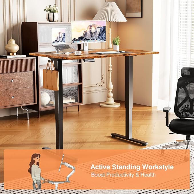 Sweetcrispy Electric Standing Desk Height Adjustable, 40 Inch Sit Stand Up Desk, Home Office Rising Gaming Table Computer Workstation with Memory Preset Splice Board, Rustic Brown