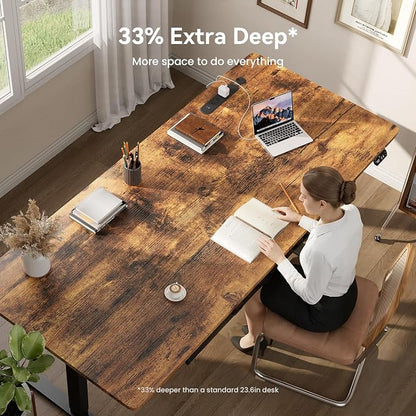HLDIRECT Electric Standing Desk, Extra Large 79 x 31.5 Inches Height Adjustable Table with Outlets, Sit Stand Computer Desk with Drawers for Home Office, Ergonomic Rising Workstation, Rustic Brown