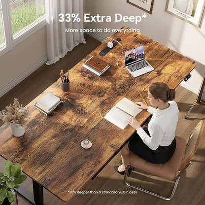 HLDIRECT Electric Standing Desk, Extra Large 71 x 31.5 Inches Height Adjustable Table with Outlets, Sit Stand Computer Desk with Drawers for Home Office, Ergonomic Rising Workstation, Rustic Brown