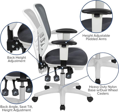Flash Furniture Nicholas Mid-Back Swivel Office and Gaming Chair, Ergonomic Mesh Office Chair with Adjustable Lumbar Support and Height, Gray/White