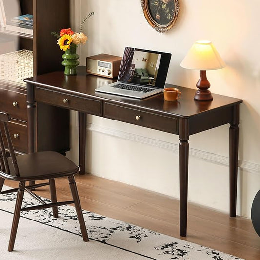 Home Office Desk, Solid Wood Computer Desk, Vintage Mid-Century Modern Writing Desk with for Study Work 47.24" W