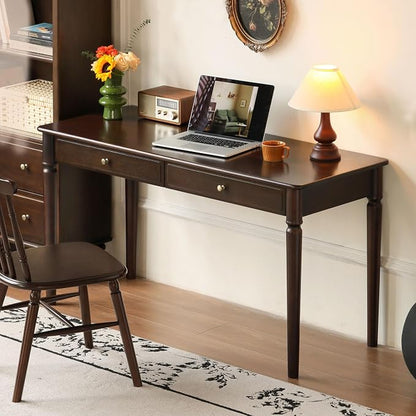 Home Office Desk, Solid Wood Computer Desk, Vintage Mid-Century Modern Writing Desk with for Study Work 55.11" W
