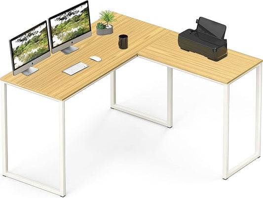 SHW Mission 48 x 48 Inches L-Shape Home Office Computer Desk, Oak