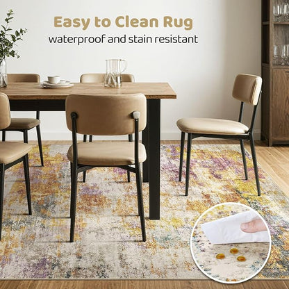LOONGRUG 8X10 Area Rugs Living Room: Washable Large Abstract Soft Stain Resistant Indoor Floor Rugs Non Slip Accent Carpet for Bedroom Nursery Playroom Office Dining Room Dorm & Home- Gold Colorful