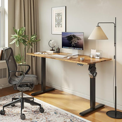 Agilestic Electric Standing Desk, 63 x 24 Inches Height Adjustable Desk, Sit Stand up for Work Office Home, Ergonomic Rising Computer Table with Memory Preset, Rustic Brown