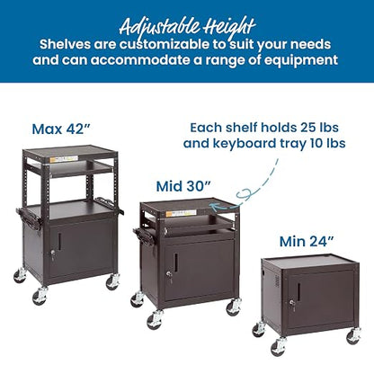 ECR4Kids Mobile AV Presentation Media Stand and 12-Bay Charging Cart, Technology Trolley, Black