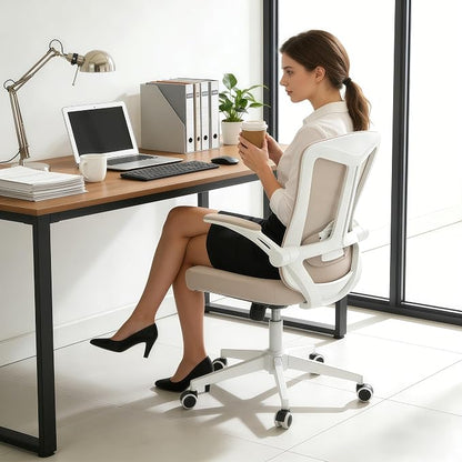 Ergonomic Office Chair - 350LB Comfy Desk Chairs with Lumbar Back Support, Mesh Computer Chairs with Wheels and Arms for Home Office, Study (Khaki-Without Headrest)