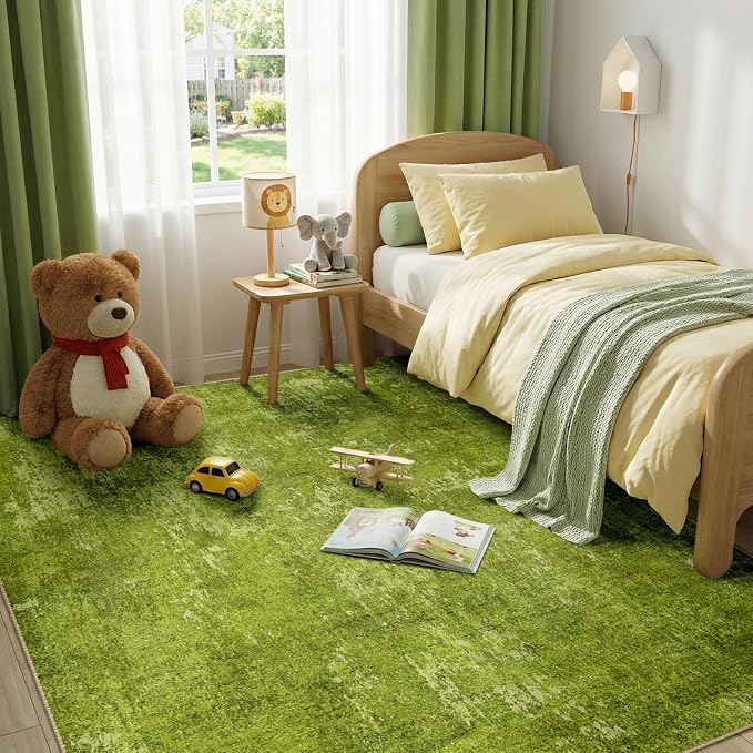 RELEANY Washable Area Rugs 9'x12' Non-Slip Modern Abstract Soft for Living Room Entryway Bedroom Kitchen, Print Pattern, Grass Green