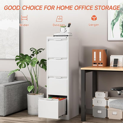 4 Drawer File Cabinet,Metal Vertical File Storage Cabinet with Lock,Filing Cabinets for Home Office,A4 Legal/Letter, Assembly Required(White)