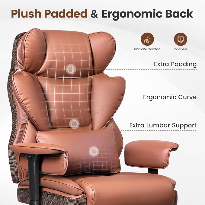 BESTFAIR Big and Tall Office Chair for Heavy People - 400 LBS Capacity Executive Chair with High Back & Footrest, Ergonomic Wide Padded Leather Seat Computer Gaming Chair, Terracotta Brown