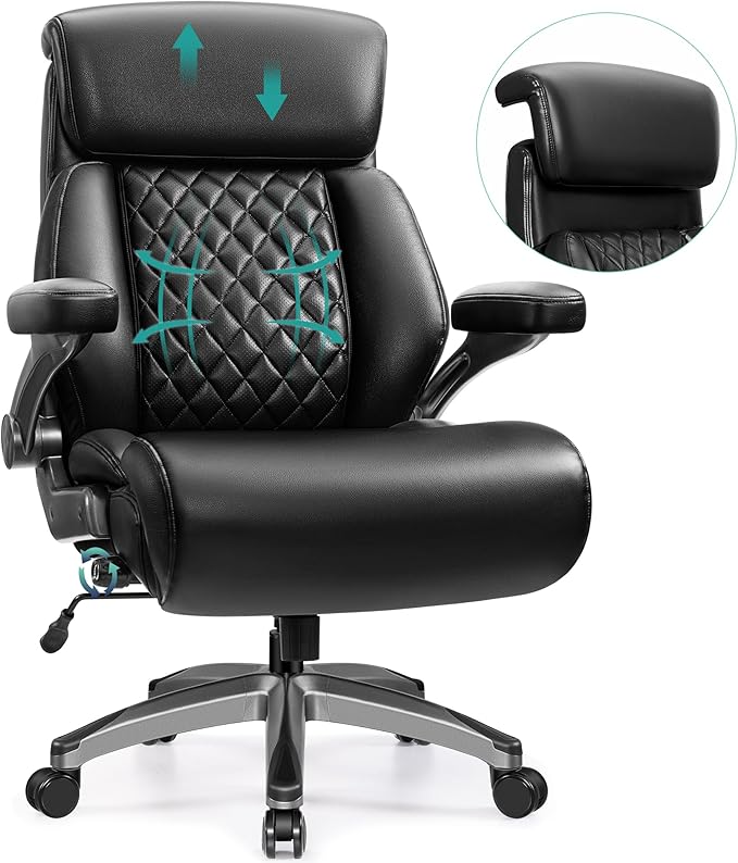 HeroSet 500lbs Executive Office Chair, Big and Tall Home Desk Chairs for Large People, Heavy Duty PU Leather Computer Gaming Chair with Adjustable Lumbar Support & Armrests, Thick Padding for Comfort