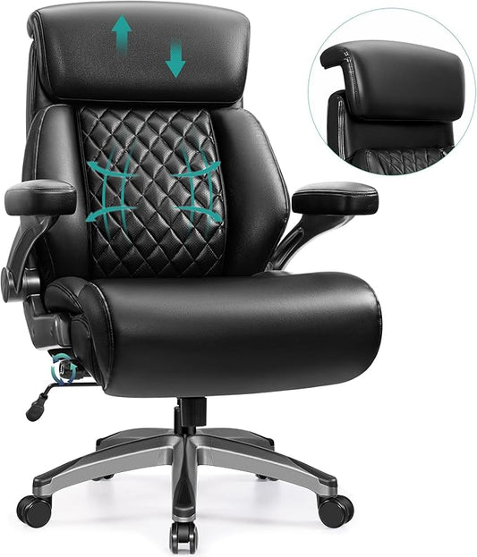 HeroSet 500lbs Executive Office Chair, Big and Tall Home Desk Chairs for Large People, Heavy Duty PU Leather Computer Gaming Chair with Adjustable Lumbar Support & Armrests, Thick Padding for Comfort