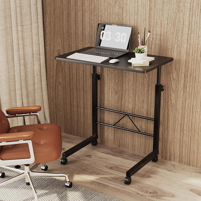 VINGLI Computer Workstation, Standing Desk Adjustable Height, Small Computer Desk w/Rolling, Sit Stand Laptop Desk TV Tray Computer Workstation for Bed Sofa Hospital Reading Eating, 23.6", Black