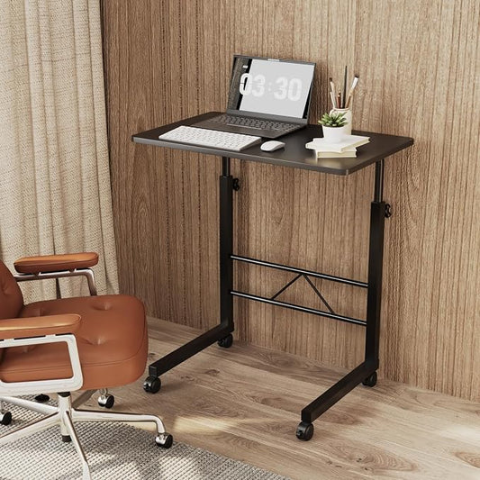 VINGLI Computer Workstation, Standing Desk Adjustable Height, Small Computer Desk w/Rolling, Sit Stand Laptop Desk TV Tray Computer Workstation for Bed Sofa Hospital Reading Eating, 23.6", Black