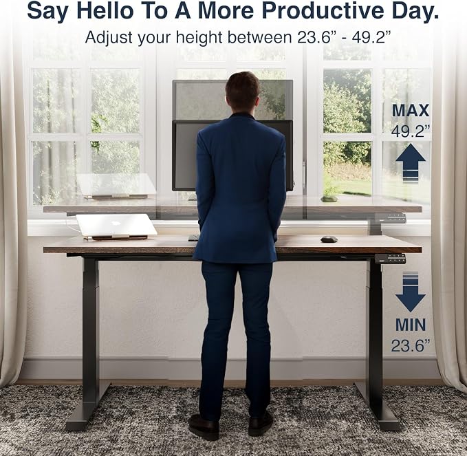 Desky Dual Hardwood Sit Stand Desk - 60x30 Electric Standing Desk - Dual Motor, 3 Stage Adjustable Height Desk - Solid Wood Standing Desk - Whole-Piece Top in Real Pheasant Wood