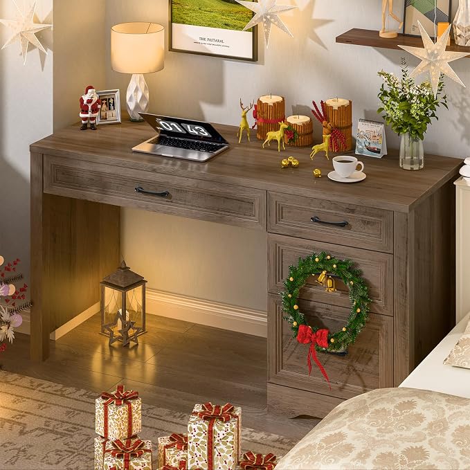 Vabches Farmhouse Executive Desk with Storage and Ample File Drawer, Rustic Large Home Writing Desk for Bedroom, Grey
