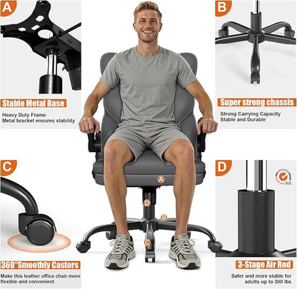 Ergonomic Office Chair with Flip-Up Armrests, Mid Back Executive PU Leather Desk Chair, Height Adjustable with Lumbar Support, Rocking & Swivel Computer Chair for Home Office