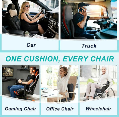 Seat Cushion for Office Chair and Car, Lumbar Support Pillow for Office Chair, Memory Foam Ergonomic Seat Cushion for Long Sitting, Back & Tailbone Pain, Sciatica - Dark Gray