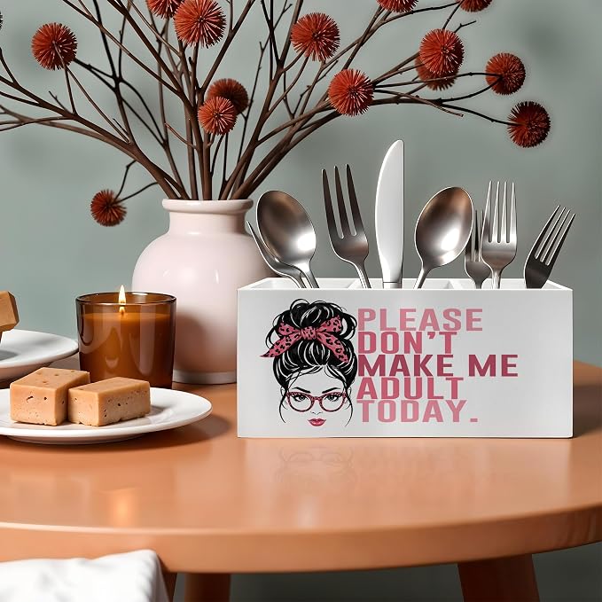 Funny Pencil Pen Holder for Desk, Funny Office Gifts for Women, Please Don't Make Me Adult Today Wooden Pencil Holder Organizer for Home Office Desk Accessories