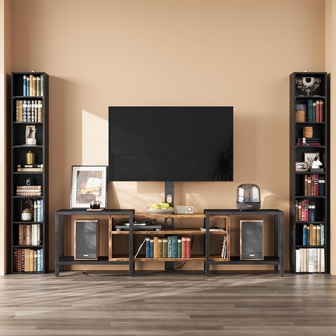 IRONCK Tall Narrow Bookshelf 8 Tiers 71in Set of 2, Compact Corner Bookcase, Easy to Match for Living Room, Office, Study, Bedroom