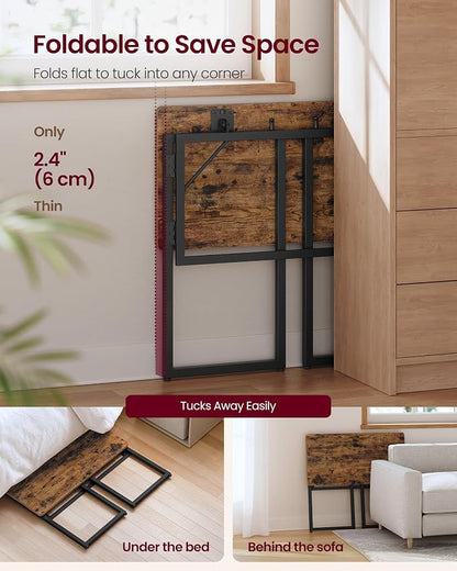 VASAGLE Folding Desk, Foldable Computer Desk, One-Piece Desktop, Rounded Edges, Small Folding Craft Table for Bedroom, Balcony, Camping, Easy Assembly, 31.5 x 15.7 Inches, Rustic Brown ULWD151KD01