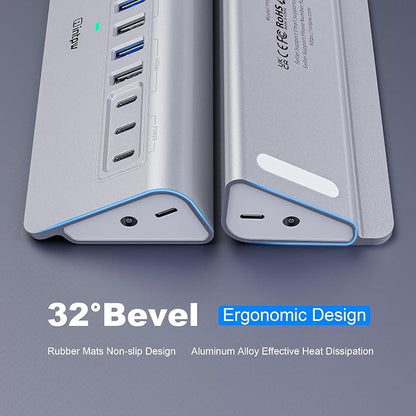 Powered USB Hub 10Gbps, intpw YH9AC 12 Port USB C Hub with 10Gbps USB C 3.2+2 USB A 3.2, 7 USB 3.0, 2 PD 45W Charging Port, 65W Power Adapter + 3.3FT Cable, Aluminum USB Hub for PC/Laptop/iPhone 17/16