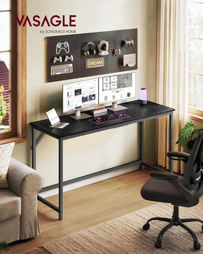 VASAGLE Computer Desk, Office Work Desk, 55.1 x 19.7 x 29.9 Inches, for Study, Bedroom, Home Office, Living Room, Ebony Black and Ink Black ULWD214B101