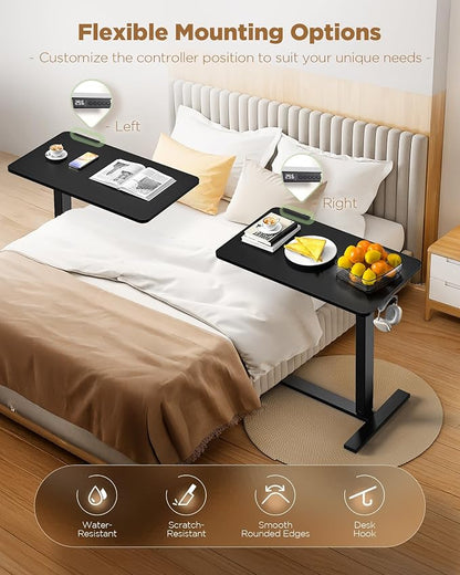Overbed Bedside Table with Wheels, Electric Standing Desk Adjustable Height, Small Computer Desk for Home Office, Rolling Laptop Desk for Bed, Sofa, or Hospital Use (28"x16",Black)