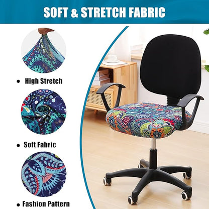 Smiry Printed Office Computer Chair Seat Covers, Stretch Fit Universal Desk Rotating Chair Cover Washable Removable Seat Cushion Protectors - Blue Green