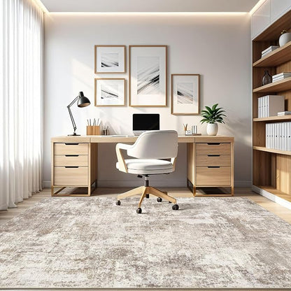 12x18 Area Rugs Living Room: Washable Large Abstract Soft Rug Stain Resistant Indoor Floor Non-Slip Accent Carpet for Women Modern Home Enthusiasts Aged 25-45 - Bedroom Nursery Playroom- Beige Brown
