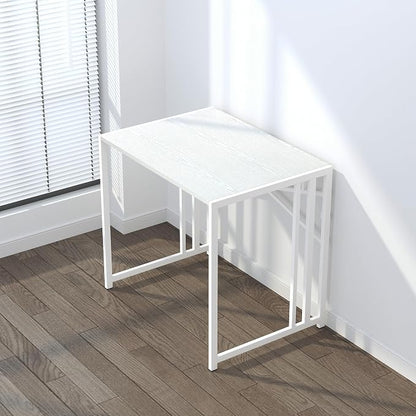 Lutown-Teen Small Folding Desk 32 inch, No Assembly Required Small Office Desk, Writing Gaming Computer Camping Desk, White