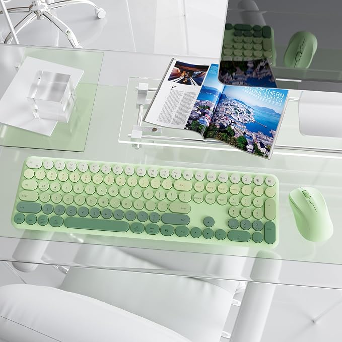 Wireless Keyboard and Mouse Combo, 2.4GHz USB Plug-and-Play, 110-key Design, Full-Size Ultra-Thin Silent Keyboard, Compatible with laptops/desktops/PCs (Gradient Cyan)