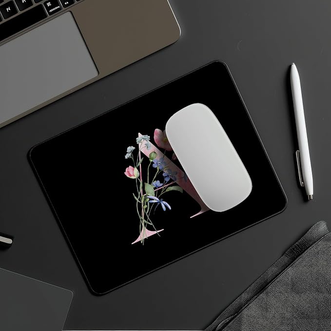 Mouse Pad Pinks Flowers Initial Letters Mousepad Desktop Laptop Computer Accessories Home Office Gaming Work Desk Computer Non-Slip Rubber Monogram Floral Alphabet A-Z mousepad (A)