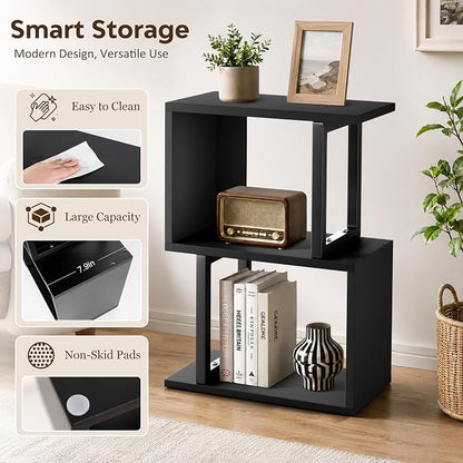 Desk Shelf Organizer, Small Desktop Bookshelf, Dorm Desk Hutch Wood, 3-Tier Desktop Organizer Shelf Storage Unit for Office, Home, Black