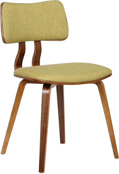 Armen Living Jaguar Mid-Century Dining Chair in Walnut Wood and Green Fabric - Set of 2