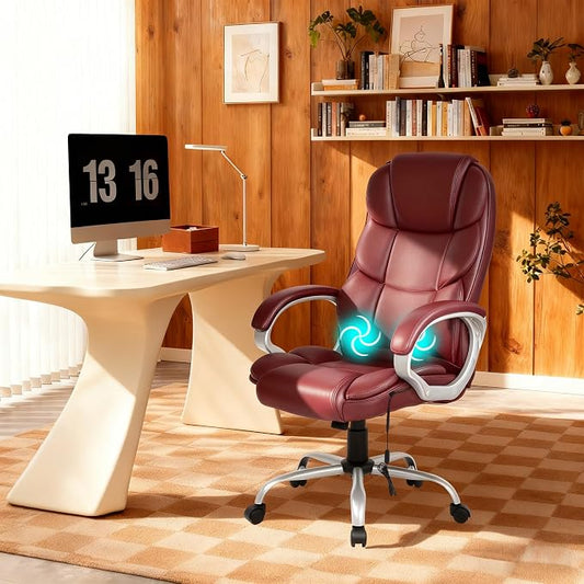 FDW Office Chair Computer High Back Adjustable Ergonomic Desk Chair Executive PU Leather Swivel Task Chair with Armrests Lumbar Support (Dark Brown)