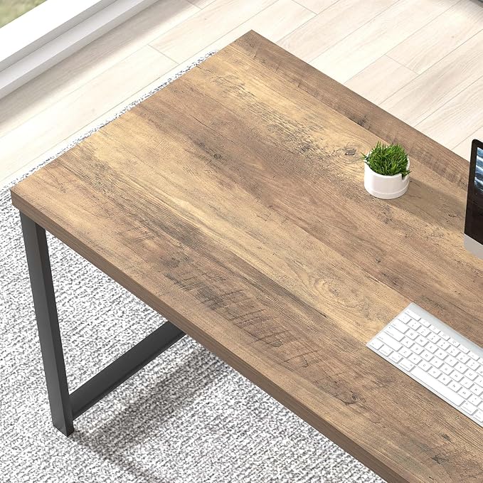 FOLUBAN 60 Inch Home Office Desk, Large Computer Desk with Storage Shelves, Modern Wood and Metal Writing Study Gaming Table Workstation for Living Room, Rustic Oak