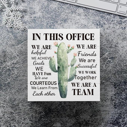 mmiishe Cactus Decor Desktop Decoration Motivational Gifts for Coworkers | Encouragement Gifts for Colleagues Women Men A Team Mental Health Decor for Office Meeting Rooms Wood Box Sign 5 x 5 Inches