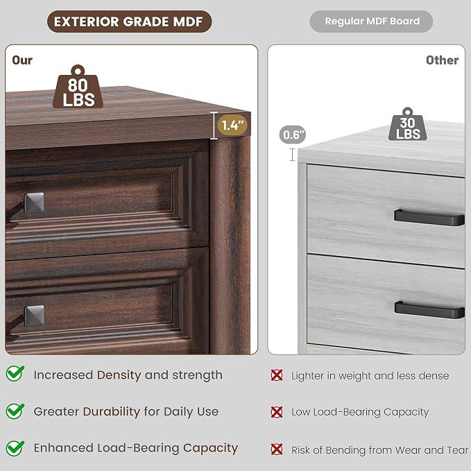Farmhouse Walnut Nightstand, Large Nightstand with 3 Drawers, Wood Night Stand for Bedroom, Modern End Table for Living Room Closet, 26.7” Wide with Metal Knobs
