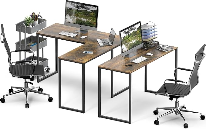 SHW Mission 48 x 48 Inches L-Shape Home Office Computer Desk, Rustic Brown