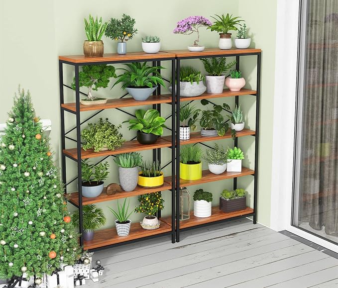 Himimi Industrial Bookshelf 5-Tier, Bookcase 58" H Ladder Shelf, Storage Shelves Rack Shelf Unit, Accent Furniture Metal Frame, Home Office Furniture for Bathroom, Living Room, Vintage Brown